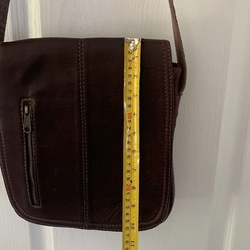 Reginos Dark Brown Leather Crossbody Messenger Bag Adjustable Strap Vintage